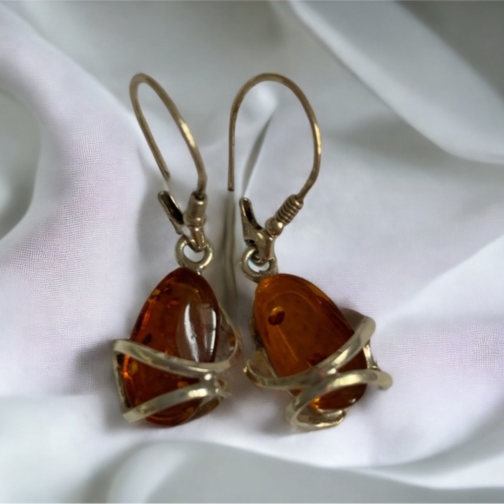Baltic amber and sterling silver earrings. Artisan made.